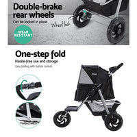 i.Pet Pet Stroller Dog Carrier Foldable Pram Large Black Cat Supplies Kings Warehouse 