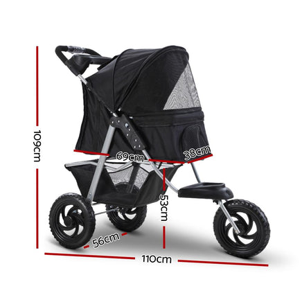 i.Pet Pet Stroller Dog Carrier Foldable Pram Large Black Cat Supplies Kings Warehouse 