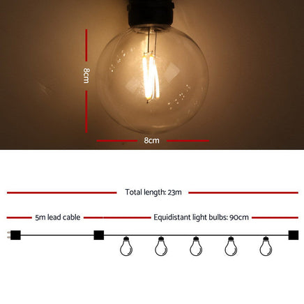 Jingle Jollys 23m LED Festoon String Lights 20 Bulbs Kits Wedding Party Christmas G80 Lights Kings Warehouse 