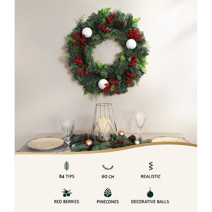 Jingle Jollys 2FT 60CM Christmas Wreath with Decor Xmas Tree Decoration Kings Warehouse 