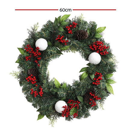 Jingle Jollys 2FT 60CM Christmas Wreath with Decor Xmas Tree Decoration Kings Warehouse 