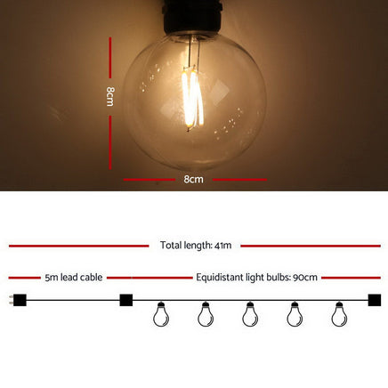 Jingle Jollys 41m LED Festoon String Lights 40 Bulbs Kits Wedding Party Christmas G80 Lights Kings Warehouse 