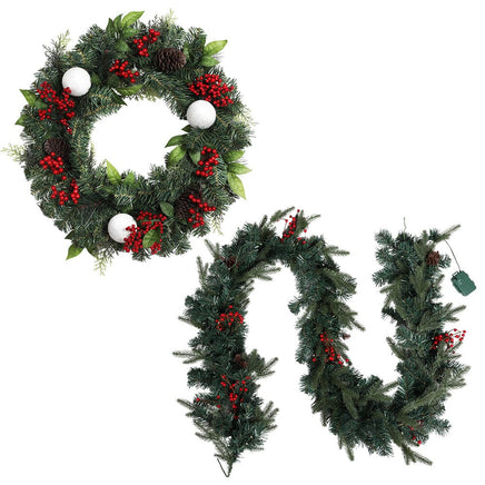 Jingle Jollys Christmas Garland with Wreath Set LED Lights Xmas Tree Decor Kings Warehouse 