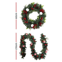 Jingle Jollys Christmas Garland with Wreath Set Ornaments Xmas Tree Decor Kings Warehouse 