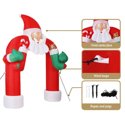 Jingle Jollys Christmas Inflatable Santa Archway 2.3M Outdoor Decorations Lights Kings Warehouse 