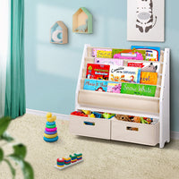 Keezi 4 tier Kids Bookshelf Wooden Bookcase Children Toy Organiser Display Rack Storage Supplies Kings Warehouse 