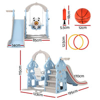 Keezi Kids 170cm Slide and Swing Set Playground Basketball Hoop Ring Outdoor Toys Blue Kings Warehouse 
