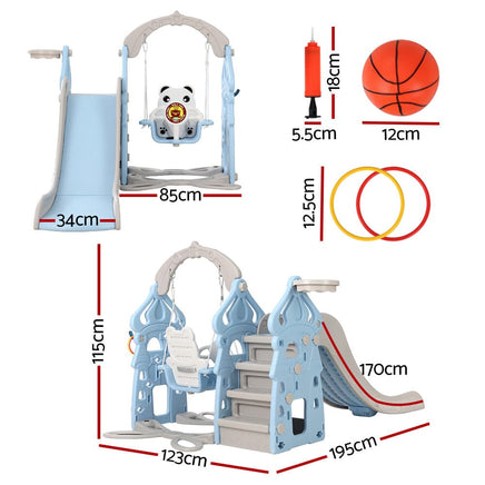 Keezi Kids 170cm Slide and Swing Set Playground Basketball Hoop Ring Outdoor Toys Blue Kings Warehouse 