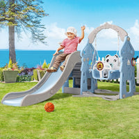 Keezi Kids 170cm Slide and Swing Set Playground Basketball Hoop Ring Outdoor Toys Blue Kings Warehouse 