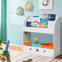 Keezi Kids Bookshelf Children Toy Storage Magazine Rack Organiser Bookcase White Kings Warehouse 
