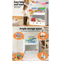 Keezi Kids Bookshelf Children Toy Storage Magazine Rack Organiser Bookcase White Kings Warehouse 