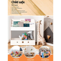 Keezi Kids Bookshelf Children Toy Storage Magazine Rack Organiser Bookcase White Kings Warehouse 