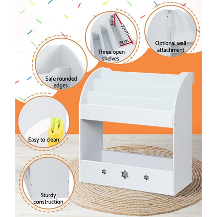 Keezi Kids Bookshelf Children Toy Storage Magazine Rack Organiser Bookcase White Kings Warehouse 