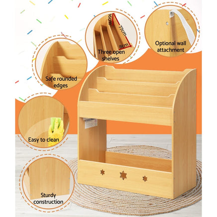 Keezi Kids Bookshelf Children Toys Storage Shelf Rack Organiser Bookcase Display Kings Warehouse 
