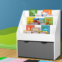 Keezi Kids Bookshelf Childrens Bookcase Organiser Storage Shelf Wooden White New Arrivals Kings Warehouse 