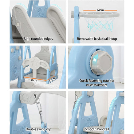 Keezi Kids Slide 170cm Extra Long Swing Basketball Hoop Toddlers PlaySet Blue Kings Warehouse 