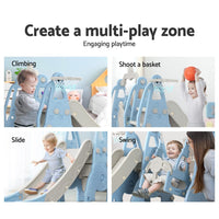 Keezi Kids Slide 170cm Extra Long Swing Basketball Hoop Toddlers PlaySet Blue Kings Warehouse 