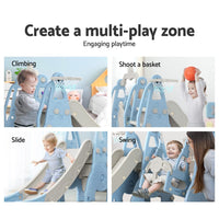 Keezi Kids Slide 170cm Extra Long Swing Basketball Hoop Toddlers PlaySet Blue Kings Warehouse 