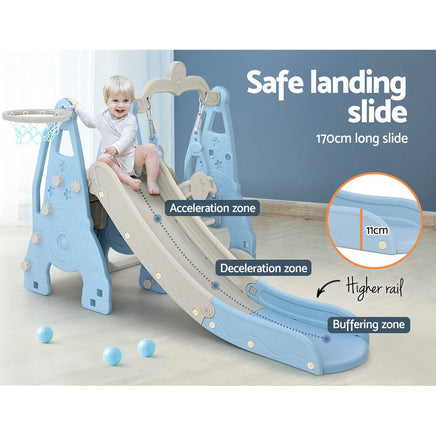 Keezi Kids Slide 170cm Extra Long Swing Basketball Hoop Toddlers PlaySet Blue Kings Warehouse 