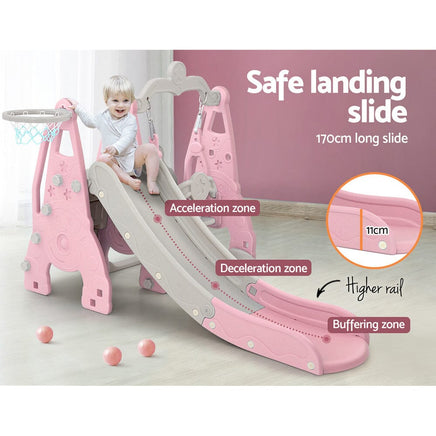 Keezi Kids Slide 170cm Extra Long Swing Basketball Hoop Toddlers PlaySet Pink Kings Warehouse 