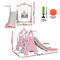 Keezi Kids Slide 170cm Extra Long Swing Basketball Hoop Toddlers PlaySet Pink Kings Warehouse 
