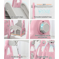 Keezi Kids Slide 170cm Extra Long Swing Basketball Hoop Toddlers PlaySet Pink Kings Warehouse 