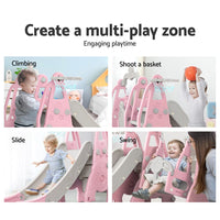 Keezi Kids Slide 170cm Extra Long Swing Basketball Hoop Toddlers PlaySet Pink Kings Warehouse 