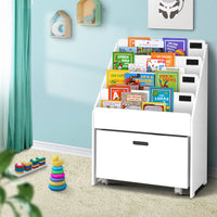 Keezi Kids White Bookshelf Storage Organiser Bookcase Drawers Children Shelf Kids Supplies Kings Warehouse 