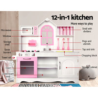 Keezi Kids Wooden Kitchen Play Set - White & Pink Baby & Kids Kings Warehouse 