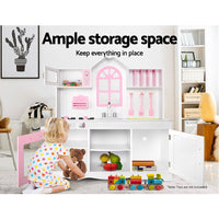 Keezi Kids Wooden Kitchen Play Set - White & Pink Baby & Kids Kings Warehouse 