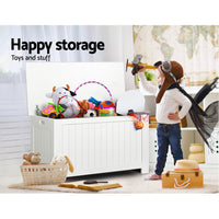 Keezi Kids Wooden Toy Chest Storage Blanket Box White Children Room Organiser Kids Supplies Kings Warehouse 