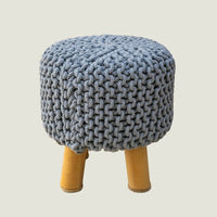 Kids Hand Knitted Cotton Braided Foot Rest Sitting Stool Ottoman (Light Grey) Kings Warehouse 