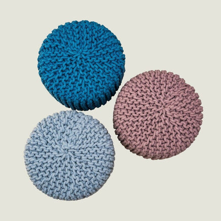 Kids Hand Knitted Cotton Braided Foot Rest Sitting Stool Ottoman (Light Grey) Kings Warehouse 