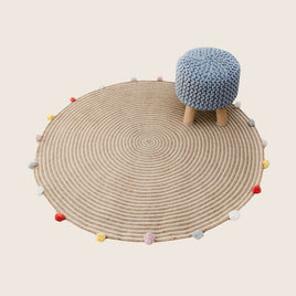 Kids Hand Knitted Cotton Braided Foot Rest Sitting Stool Ottoman (Light Grey) Kings Warehouse 