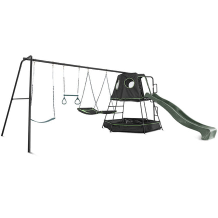 Kids Pallas Play Tower with Metal Swing Set in Green Slide Kings Warehouse 