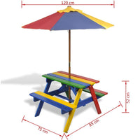 Kids' Picnic Table with Benches and Parasol Multicolour Wood Kings Warehouse 