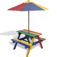 Kids' Picnic Table with Benches and Parasol Multicolour Wood Kings Warehouse 