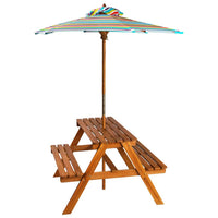Kids Picnic Table with Parasol 79x90x60 cm Solid Acacia Wood Kings Warehouse 