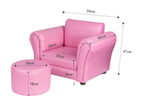 Kids Pink Couch Sofa Chair w/ Footstool in PU Leather Kings Warehouse 