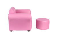 Kids Pink Couch Sofa Chair w/ Footstool in PU Leather Kings Warehouse 