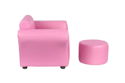 Kids Pink Couch Sofa Chair w/ Footstool in PU Leather Kings Warehouse 