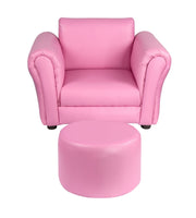 Kids Pink Couch Sofa Chair w/ Footstool in PU Leather Kings Warehouse 