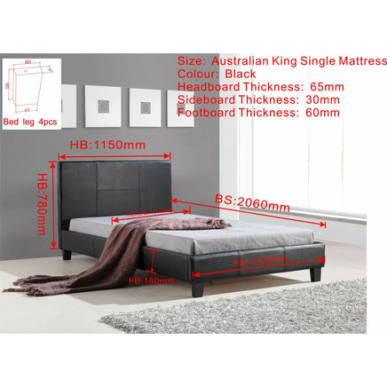 King Single PU Leather Bed Frame Black Kings Warehouse 