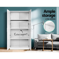 Kings 180cm Height Wardrobe Wooden Cupboard White Furniture > Bedroom Kings Warehouse 
