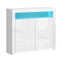 Kings Buffet Sideboard Cabinet LED High Gloss Storage Cupboard 2 Doors White