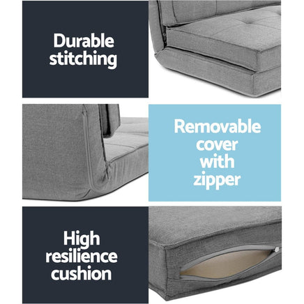 Kings Lounge Sofa Bed Floor Couch Chaise Chair Recliner Futon Folding Grey Kings Warehouse 