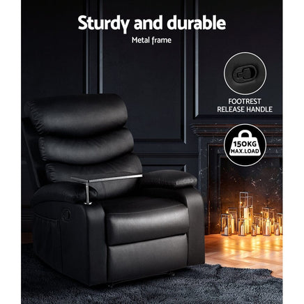 Kings Recliner Chair Armchair Lounge Sofa Chairs Couch Leather Black Tray Table Kings Warehouse 