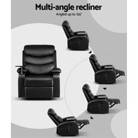 Kings Recliner Chair Armchair Lounge Sofa Chairs Couch Leather Black Tray Table Kings Warehouse 