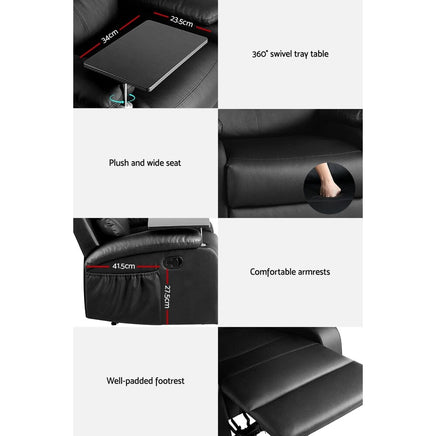 Kings Recliner Chair Armchair Lounge Sofa Chairs Couch Leather Black Tray Table Kings Warehouse 
