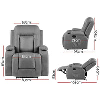 Kings Recliner Chair Electric Massage Chair Fabric Lounge Sofa Heated Grey Kings Warehouse 